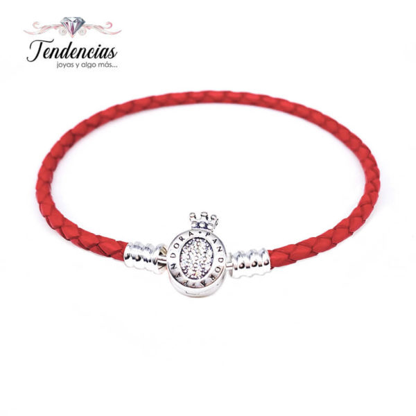 Pulsera cuero rojo corona