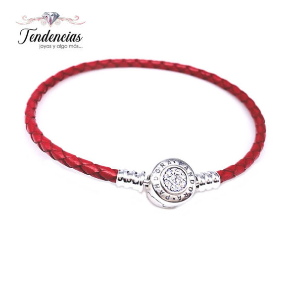 Pulsera Cuero Trenzado Rojo - Broche Clásico